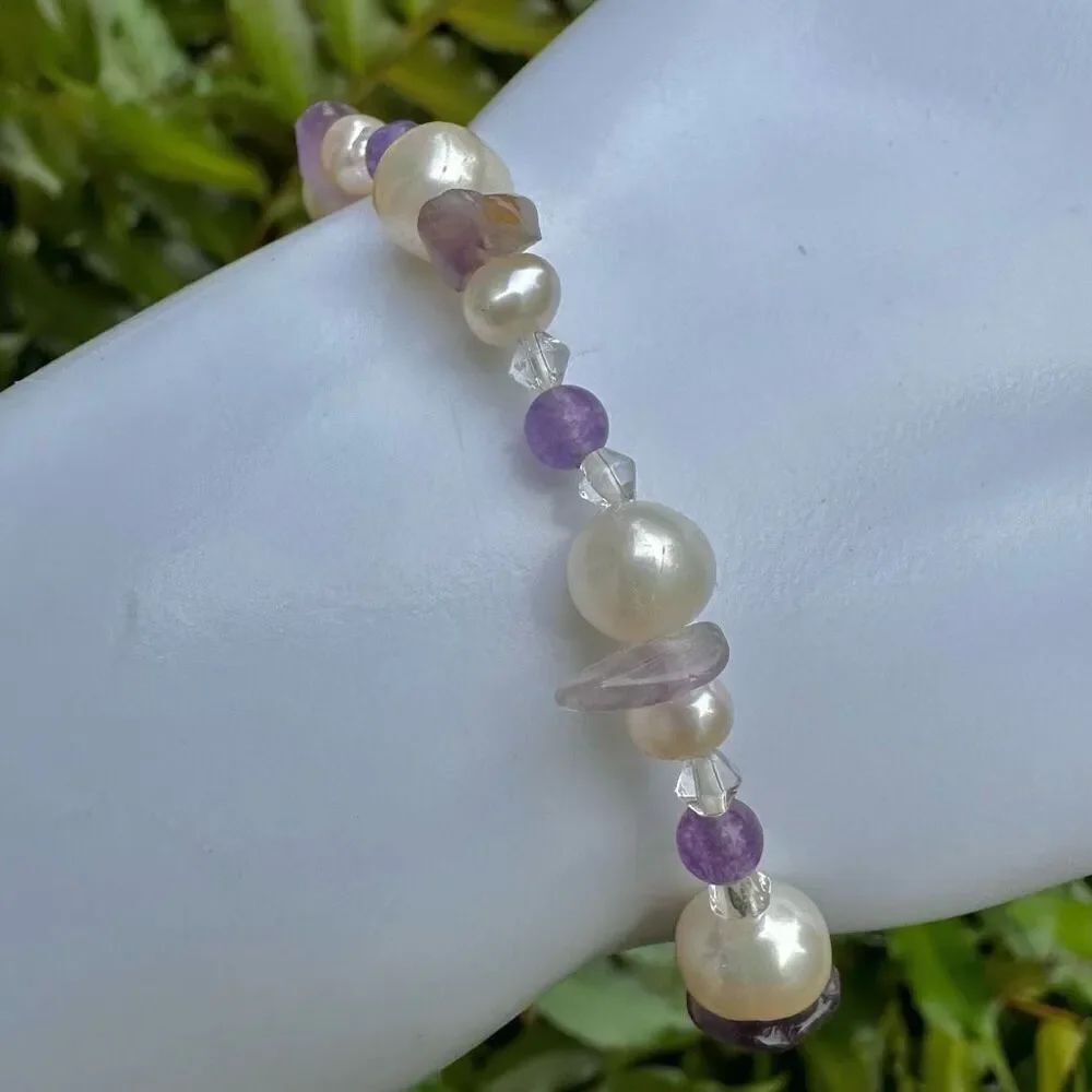 authentic pearl amethyst stretchy bracelet